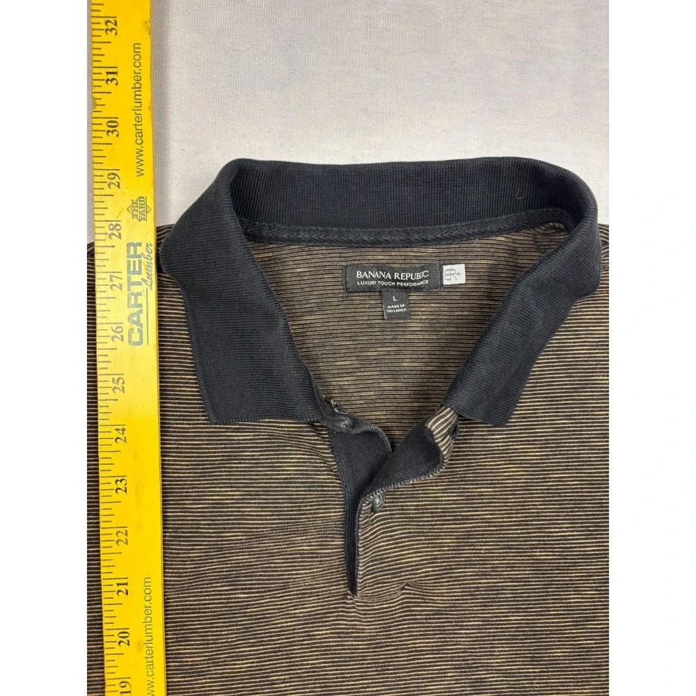 Banana‎ Republic Polo Mens Large Brown Stripe Luxury Touch Performance L